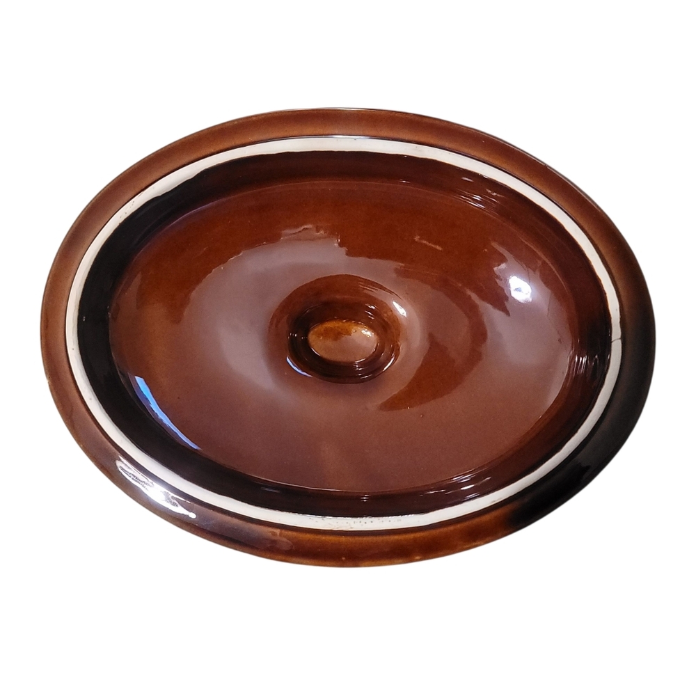 Hull Oven Proof Oval Casserole Dish with Lid Brown Drip Glaze Vintage USA 10" - Picture 5 of 8